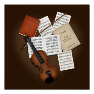 Geige auf einem Pile von Musikstücken, individuell Poster