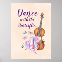 Geige, Ballettschuhe, Blume und Schmetterlinge