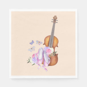 Geige, Ballettschuhe, Blume und Schmetterlinge Serviette