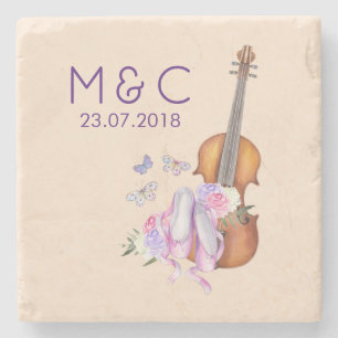 Geige, Ballettschuhe und Schmetterlinge Hochzeit Steinuntersetzer