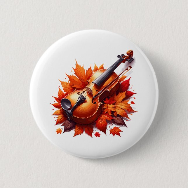 Geige im Bett aus Blättern Button (Vorderseite)