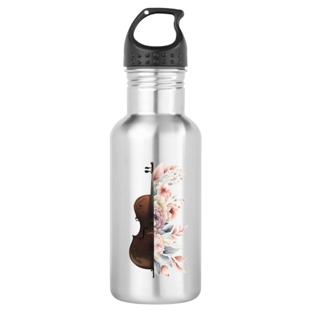 Geige mit Blume. Edelstahlflasche (Vorderseite)