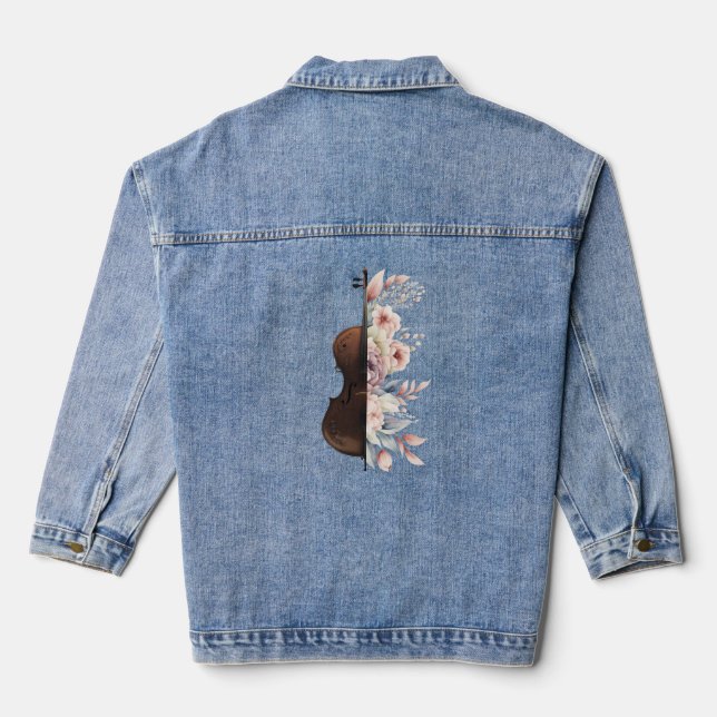 Geige mit Blume. Jeansjacke (Rückseite)