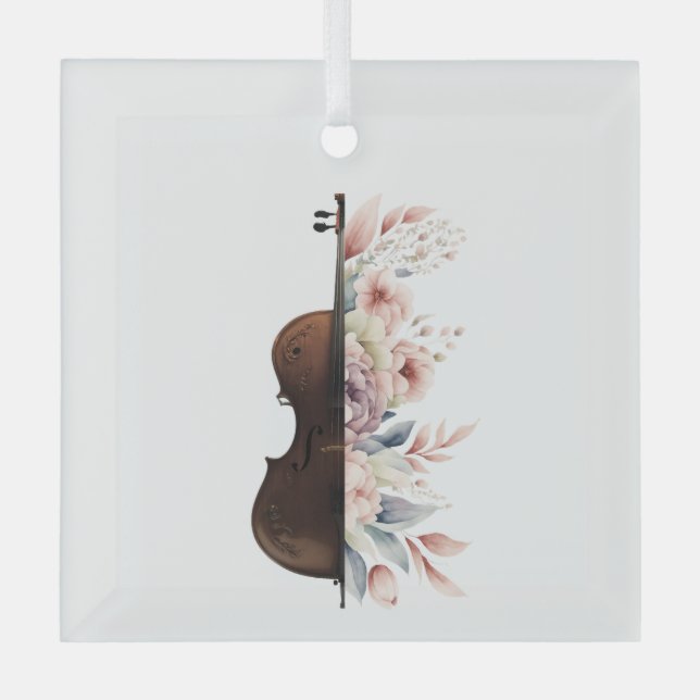Geige mit Blume. Ornament Aus Glas (Vorderseite)