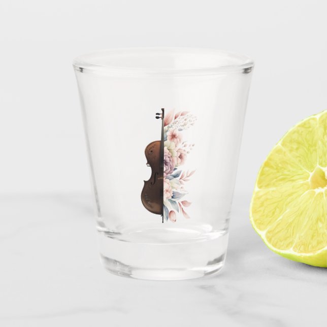 Geige mit Blume. Schnapsglas (Vorderseite)