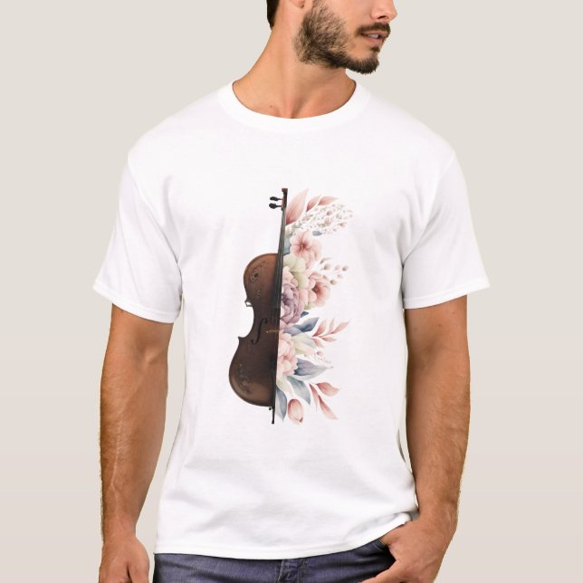 Geige mit Blume. T-Shirt (Vorderseite)