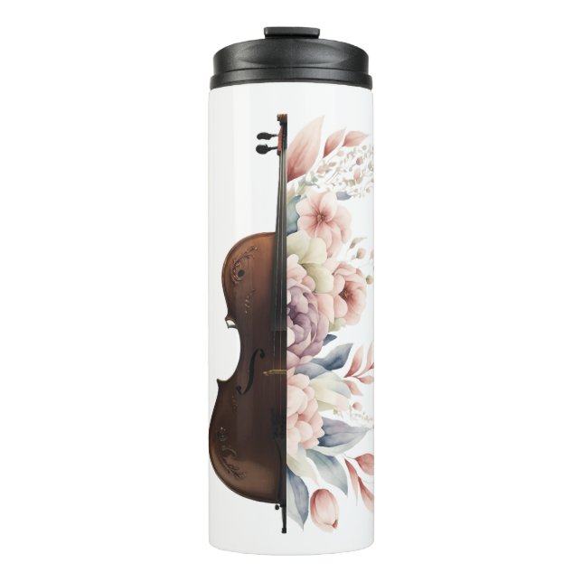 Geige mit Blume. Thermosbecher (Vorderseite)