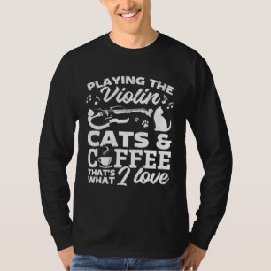 Geige spielende Katzen & Kaffee Violinist Musik V T-Shirt