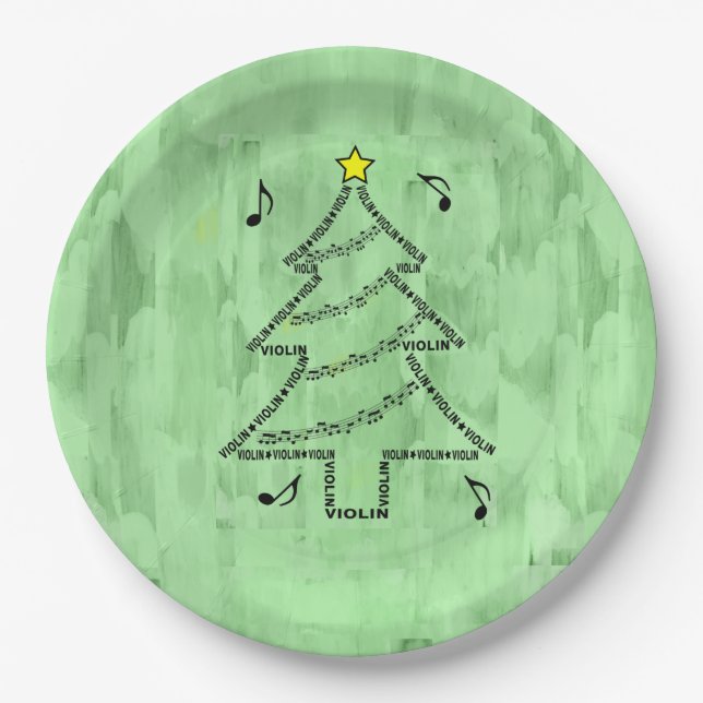 Geige Text Weihnachtsbaum Pappteller (Vorderseite)