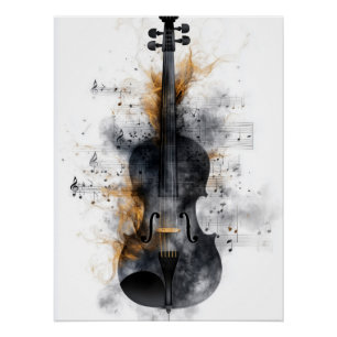 Geige umgeben von Musikereignissen Poster