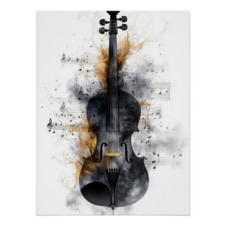 Geige umgeben von Musikereignissen Poster