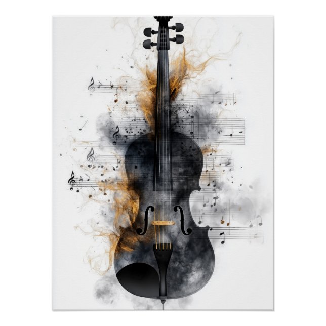 Geige umgeben von Musikereignissen Poster (Vorderseite)