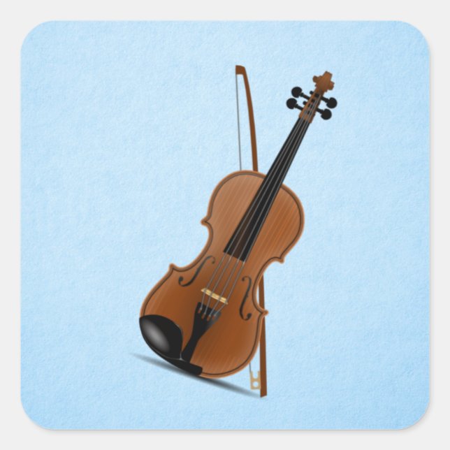 Geige und Bogen Quadratischer Aufkleber (Vorderseite)