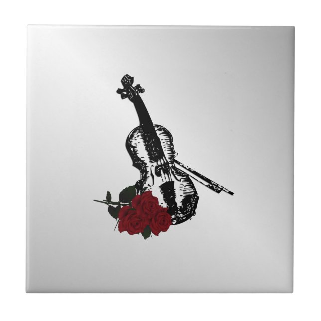 Geige und Rose Silber Fliese (Vorderseite)