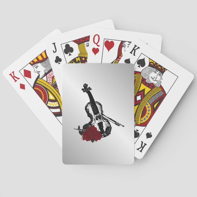 Geige und Rose Silber Spielkarten (Rückseite)