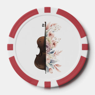 Geige unter Blume. Bouquet der Blume. Pokerchips