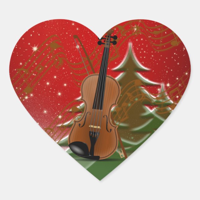 Geige zu Weihnachten Herz-Aufkleber (Vorderseite)