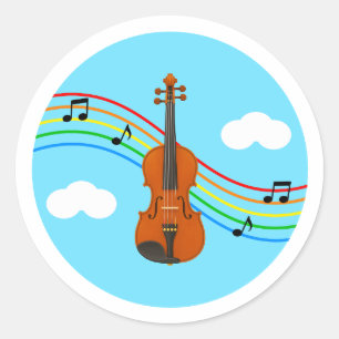 Geigen-Aufkleber Himmel Regenbogen Musik Kinder Runder Aufkleber