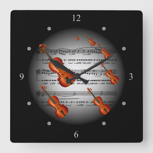 Geigermusik ~ La musique ~ Música ~ Musik ~ Muzyk Quadratische Wanduhr (Vorderseite)