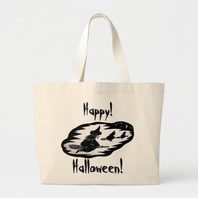 geile, fliegende Hexen auf Broomsticks halloween Jumbo Stoffbeutel (Vorne)