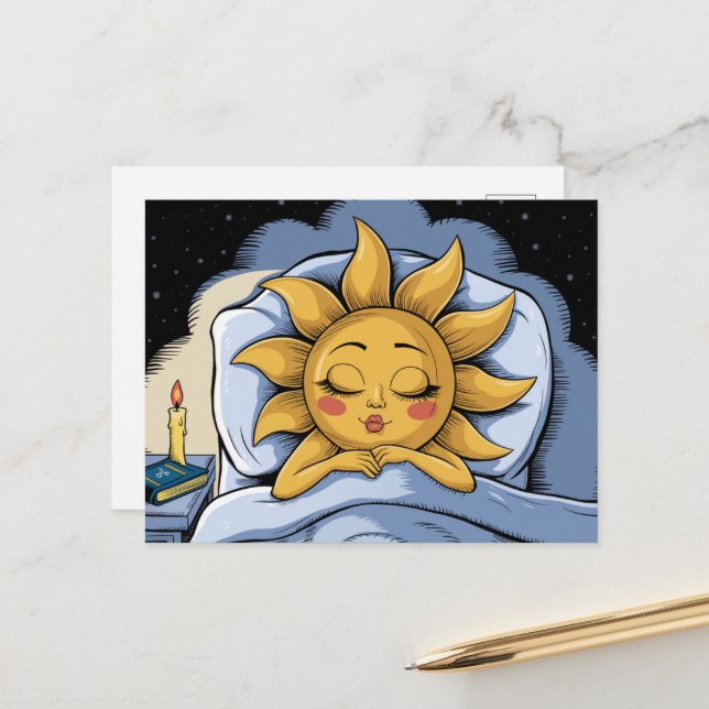 geile Sonne im Bett Postkarte (Vorderseite/Rückseite Beispiel)
