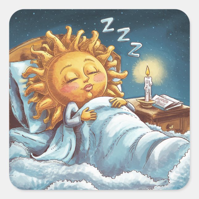 geile Sonne im Bett Quadratischer Aufkleber (Vorderseite)