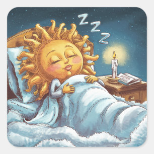 geile Sonne im Bett Quadratischer Aufkleber