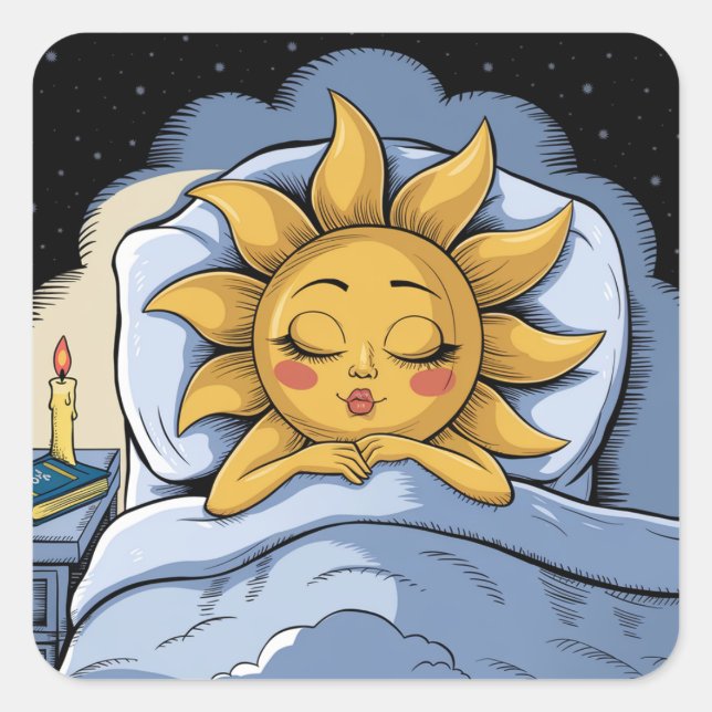 geile Sonne im Bett Quadratischer Aufkleber (Vorderseite)