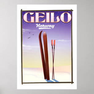 Geilo, Norvège affiche de voyage de ski