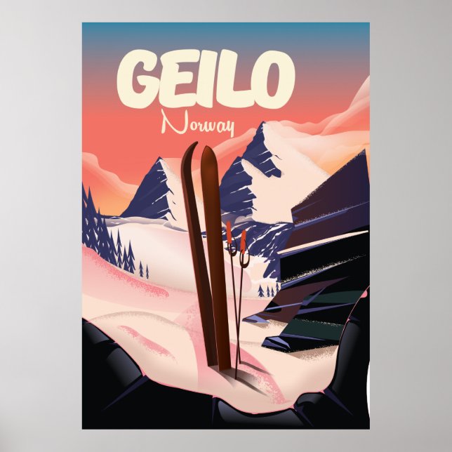 Geilo Norvège belle affiche de ski. (Devant)