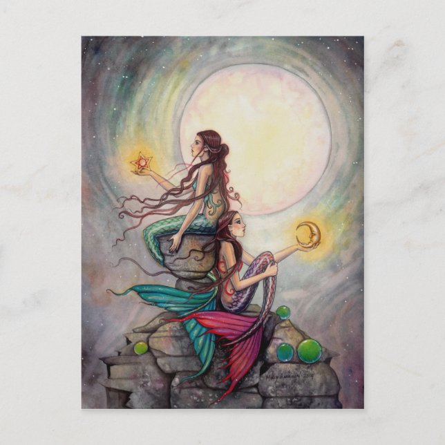 Geimini Mermaids Postcard Fantasy Art Postkarte (Vorderseite)