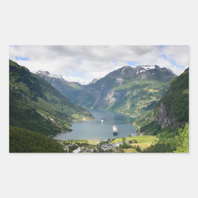 Geirangerfjord-Ansicht in Norwegen, rechteckiger A Rechteckiger Aufkleber (Vorderseite)