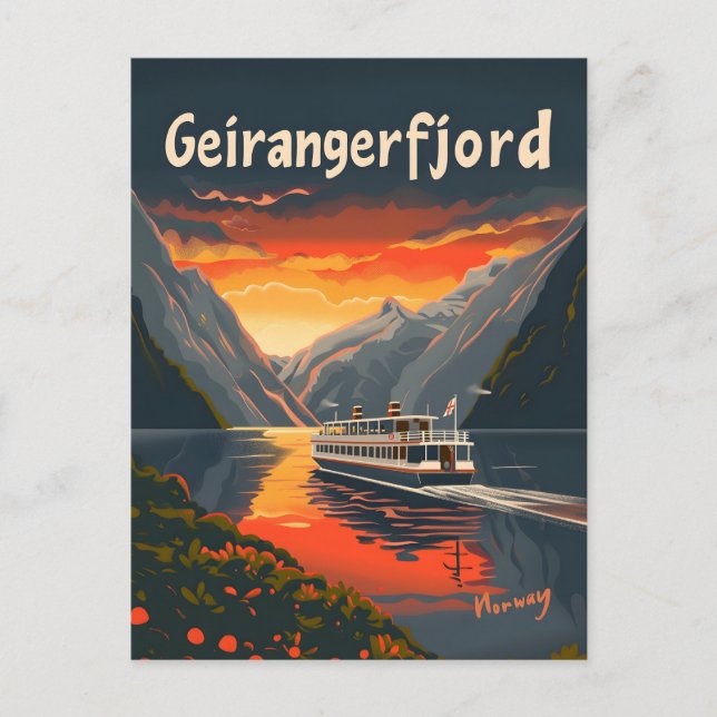 Geirangerfjord Vintage Kunst Postkarte (Vorderseite)