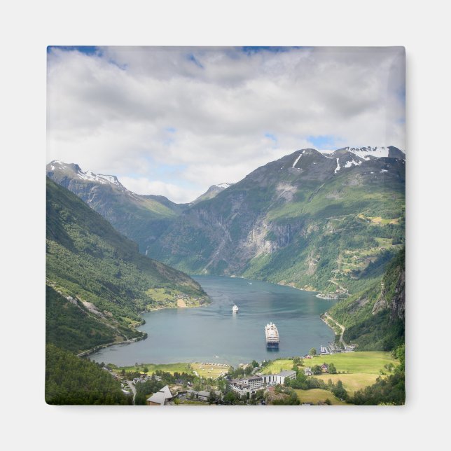 Geirangerfjord vue en Norvège aimant carré (Devant)