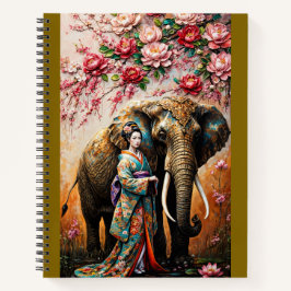 Geisha and elephant oil painting textured notizbuch