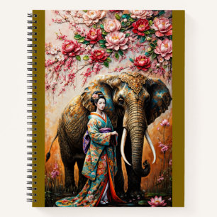 Geisha and elephant oil painting textured notizbuch