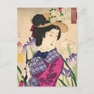 Geisha and Irises Japanese Woodblock Art Ukiyo-e Postkarte