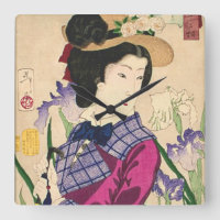 Geisha and Irises Japanese Woodblock Art Ukiyo-e