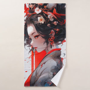 Geisha Anime Woman Badehandtuch