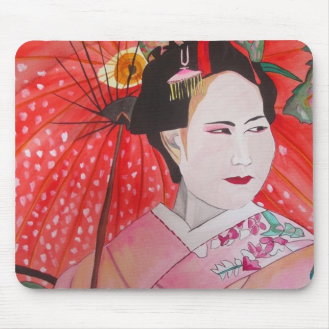 Geisha Art mit Rotem Regenschirm Mousepad (Vorne)