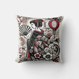 Geisha Art Throw Pillow Kissen