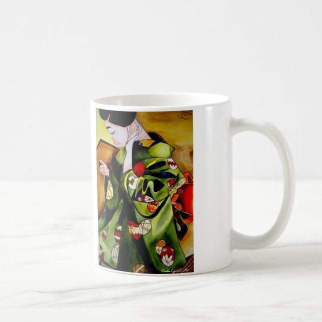 Geisha avec mug kimono vert olive (Droite)