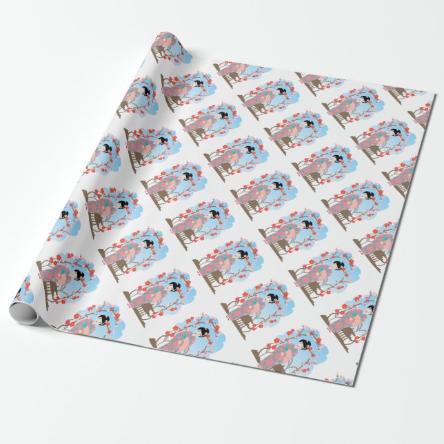 Geisha bei Sakura Geschenkpapier (Ungerollt)