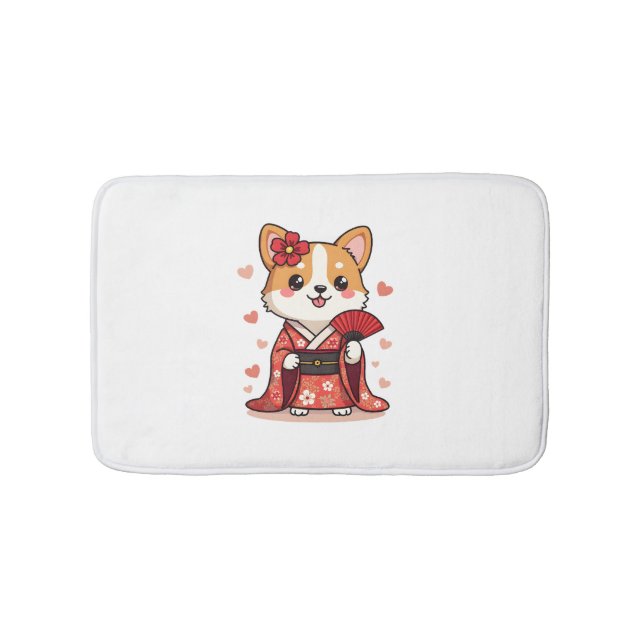 Geisha Corgi Dog Lover Welsh Badematte (Vorderseite)