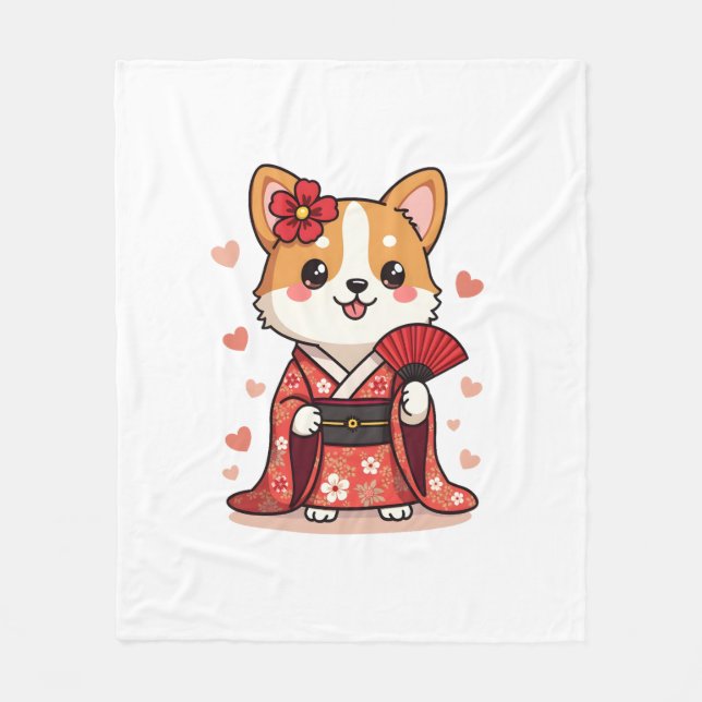 Geisha Corgi Dog Lover Welsh Fleecedecke (Vorderseite)