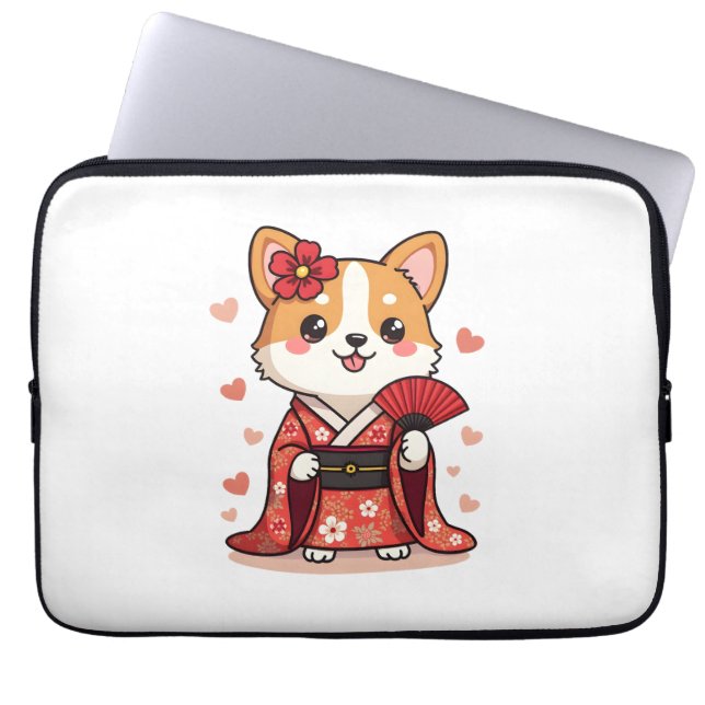 Geisha Corgi Dog Lover Welsh Laptopschutzhülle (Vorderseite)