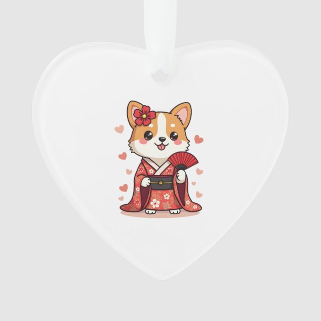 Geisha Corgi Dog Lover Welsh Ornament (Vorderseite)