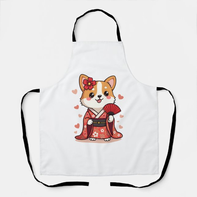 Geisha Corgi Dog Lover Welsh Schürze (Vorderseite)