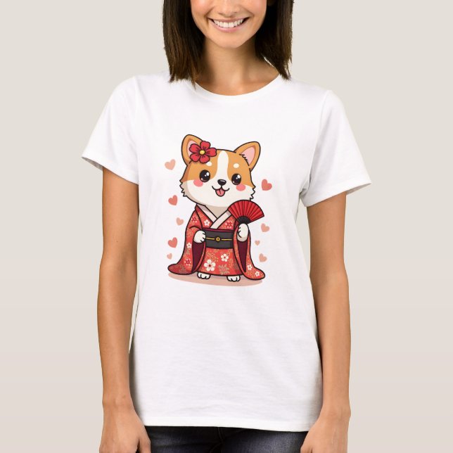 Geisha Corgi Dog Lover Welsh T-Shirt (Vorderseite)