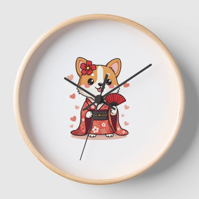 Geisha Corgi Dog Lover Welsh Uhr (Vorderseite)